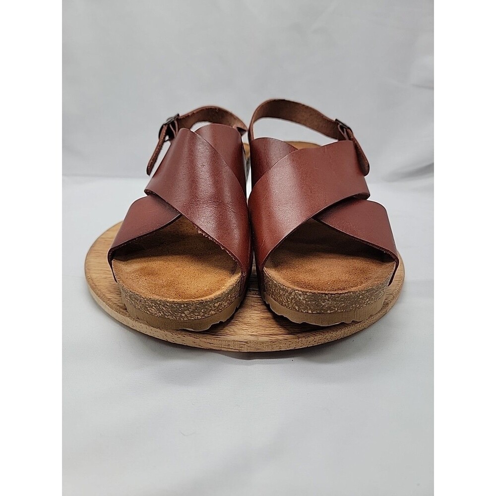 Yokono Womens Brown Leather Cross Strap Wedge Sandals Shoes SZ 9.5 Made in Spain - Picture 3 of 10